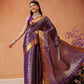 Chevron Classical Weaving Ikkat Zari Woven With Kanjivaram Border Saree