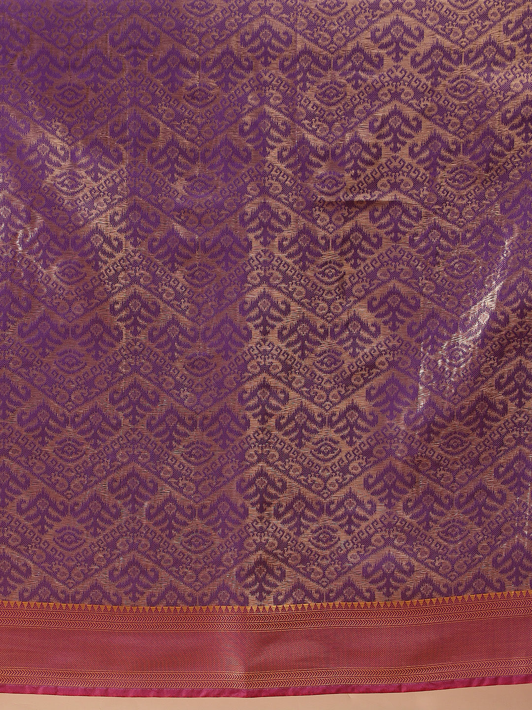 Chevron Classical Weaving Ikkat Zari Woven With Kanjivaram Border Saree