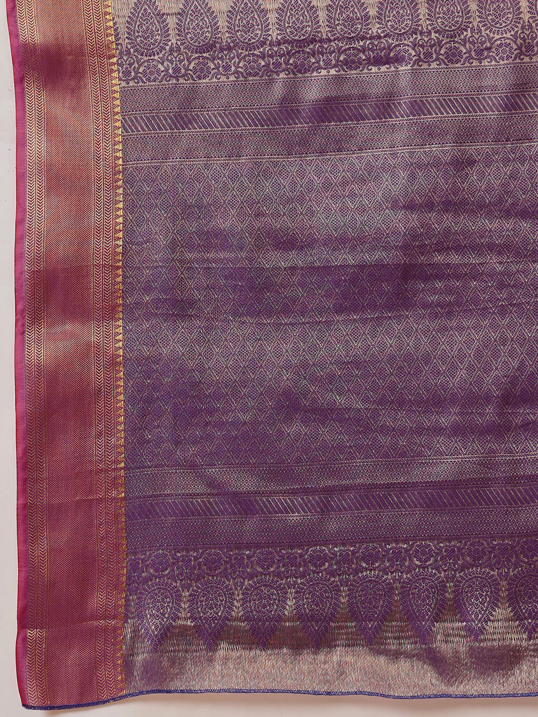 Chevron Classical Weaving Ikkat Zari Woven With Kanjivaram Border Saree