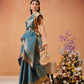 Chevron Classical Weaving Ikkat Zari Woven With Kanjivaram Border Saree