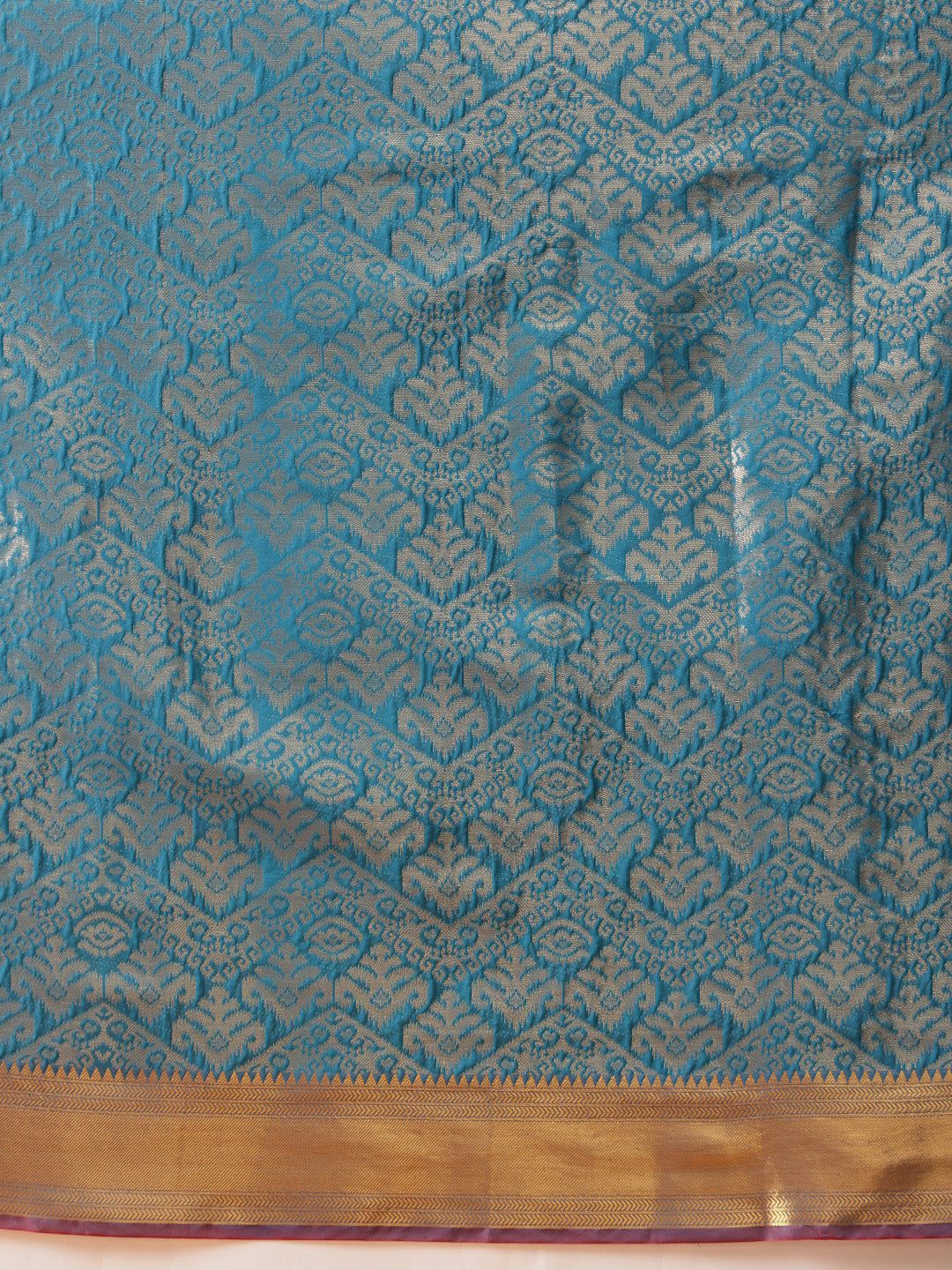 Chevron Classical Weaving Ikkat Zari Woven With Kanjivaram Border Saree