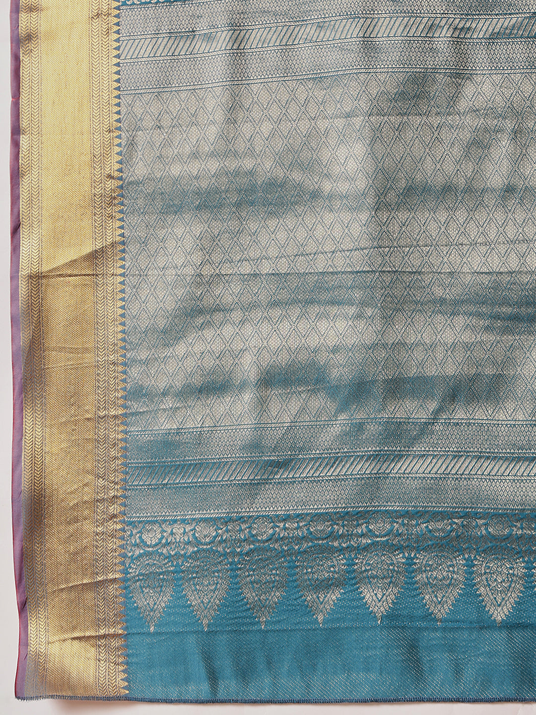 Chevron Classical Weaving Ikkat Zari Woven With Kanjivaram Border Saree