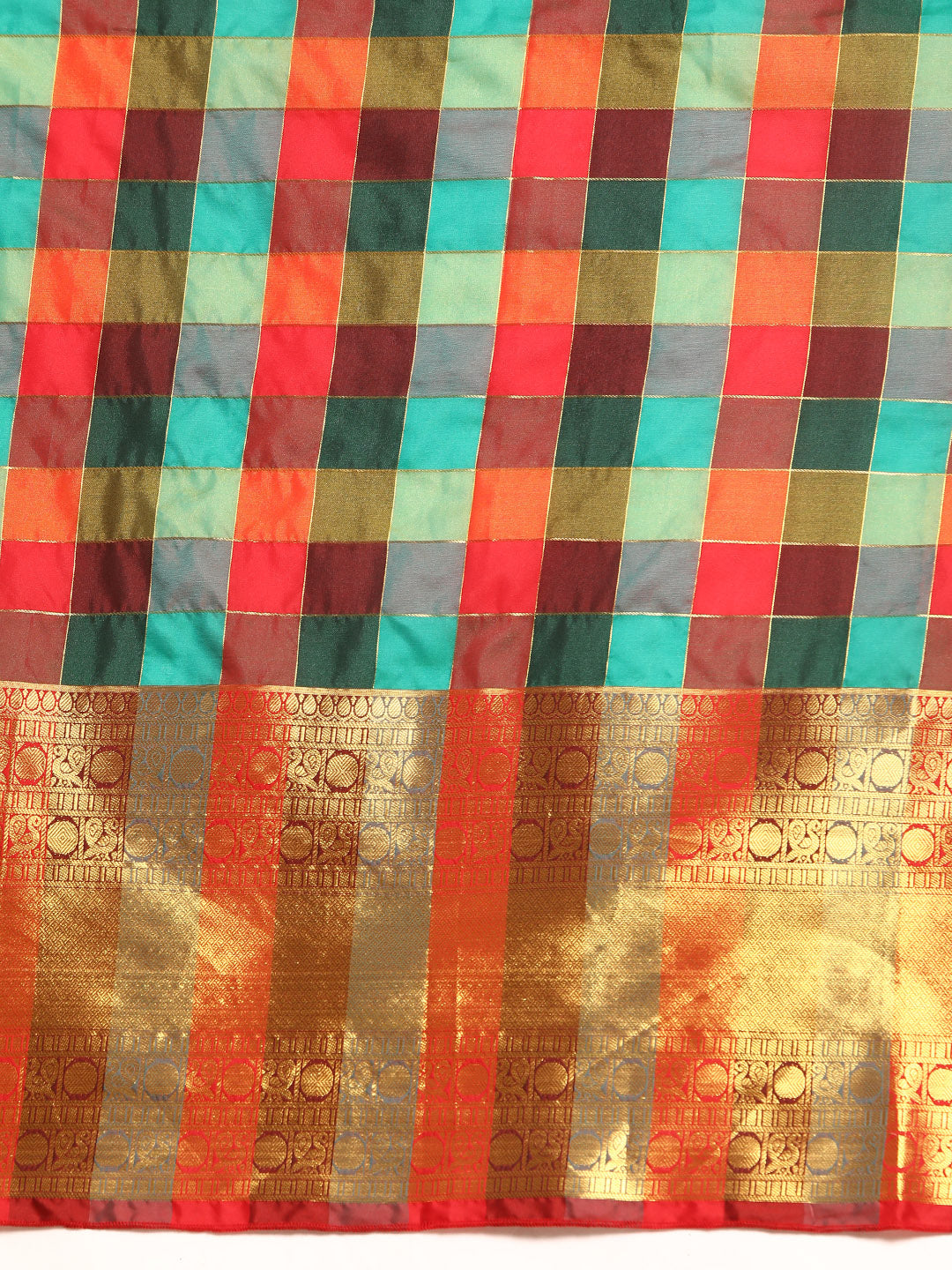 Women's Kanjivaram Color Block Checks Saree