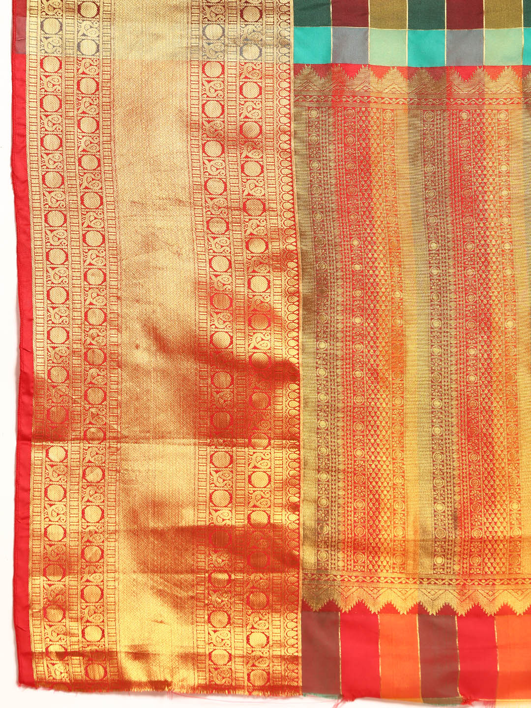 Women's Kanjivaram Color Block Checks Saree