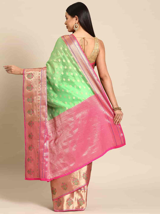 Parrot Green & Gold Ethnic Motifs Woven Design Zari Art Silk Saree