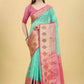 Teal & Gold Ethnic Motifs Woven Design Zari Art Silk Banarasi Saree