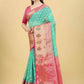 Teal & Gold Ethnic Motifs Woven Design Zari Art Silk Banarasi Saree