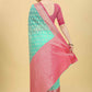 Teal & Gold Ethnic Motifs Woven Design Zari Art Silk Banarasi Saree