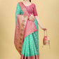 Teal & Gold Ethnic Motifs Woven Design Zari Art Silk Banarasi Saree