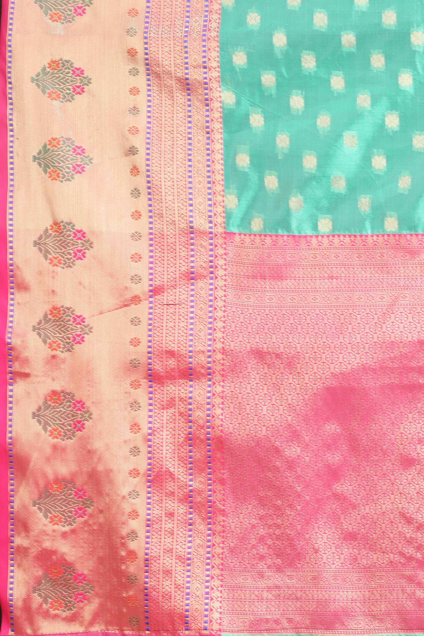 Teal & Gold Ethnic Motifs Woven Design Zari Art Silk Banarasi Saree