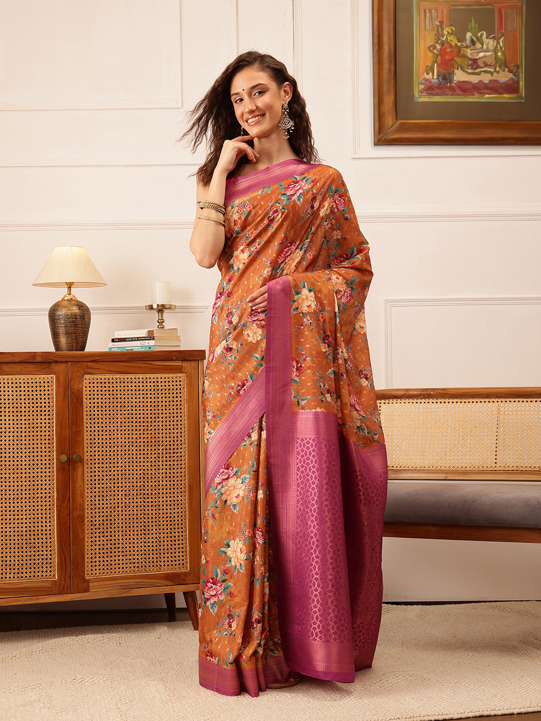 Floral Printed Crepe Saree