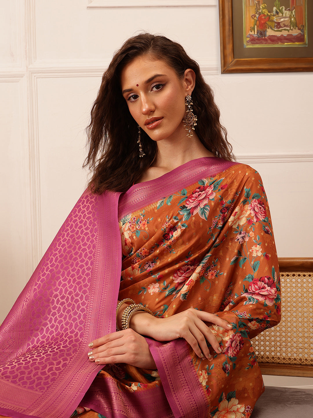 Floral Printed Crepe Saree