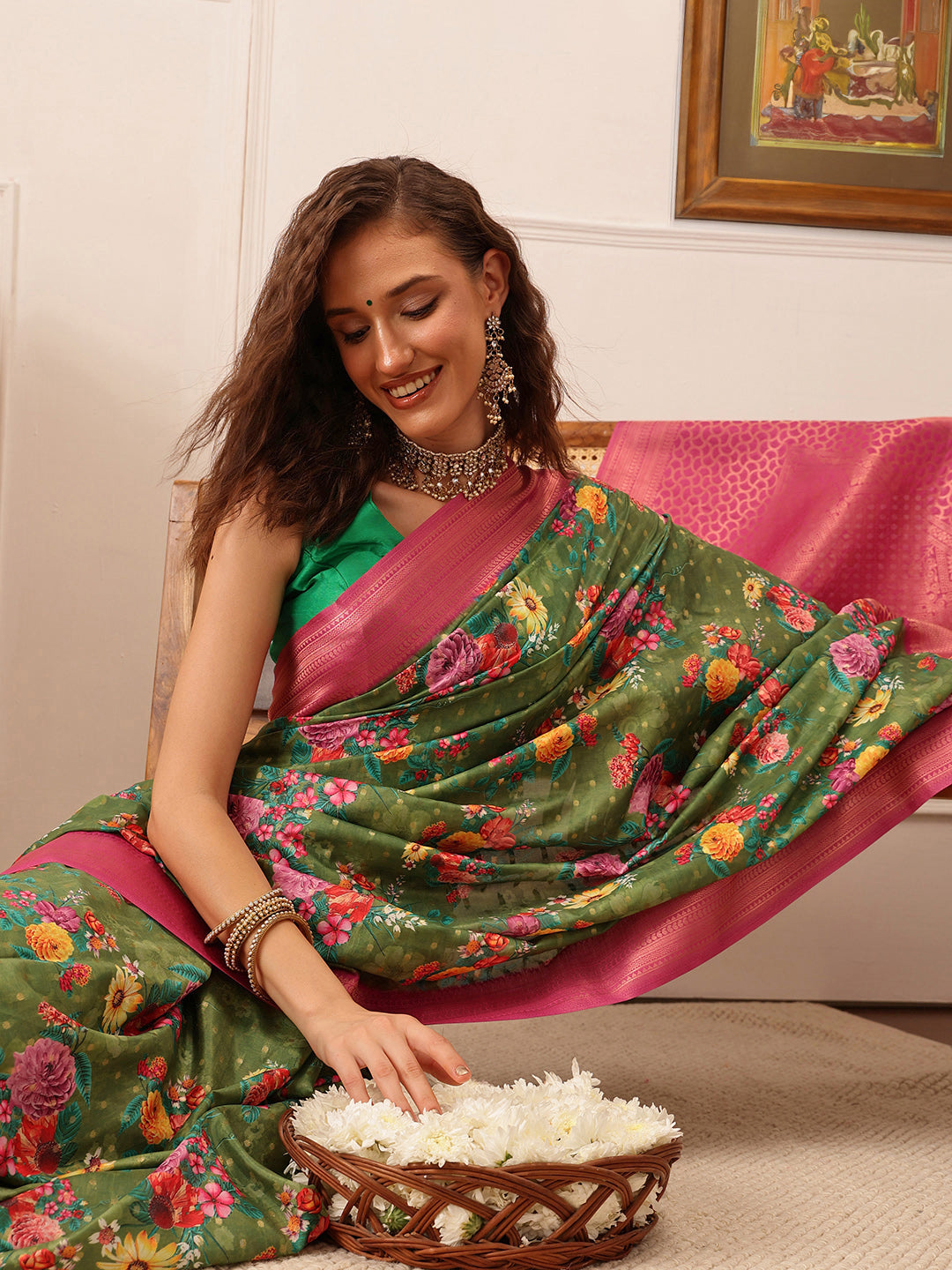 Floral Printed Crepe Saree