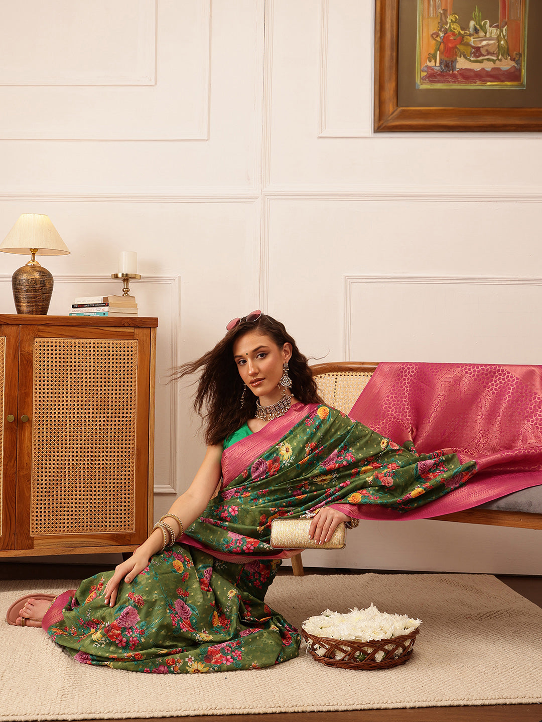 Floral Printed Crepe Saree