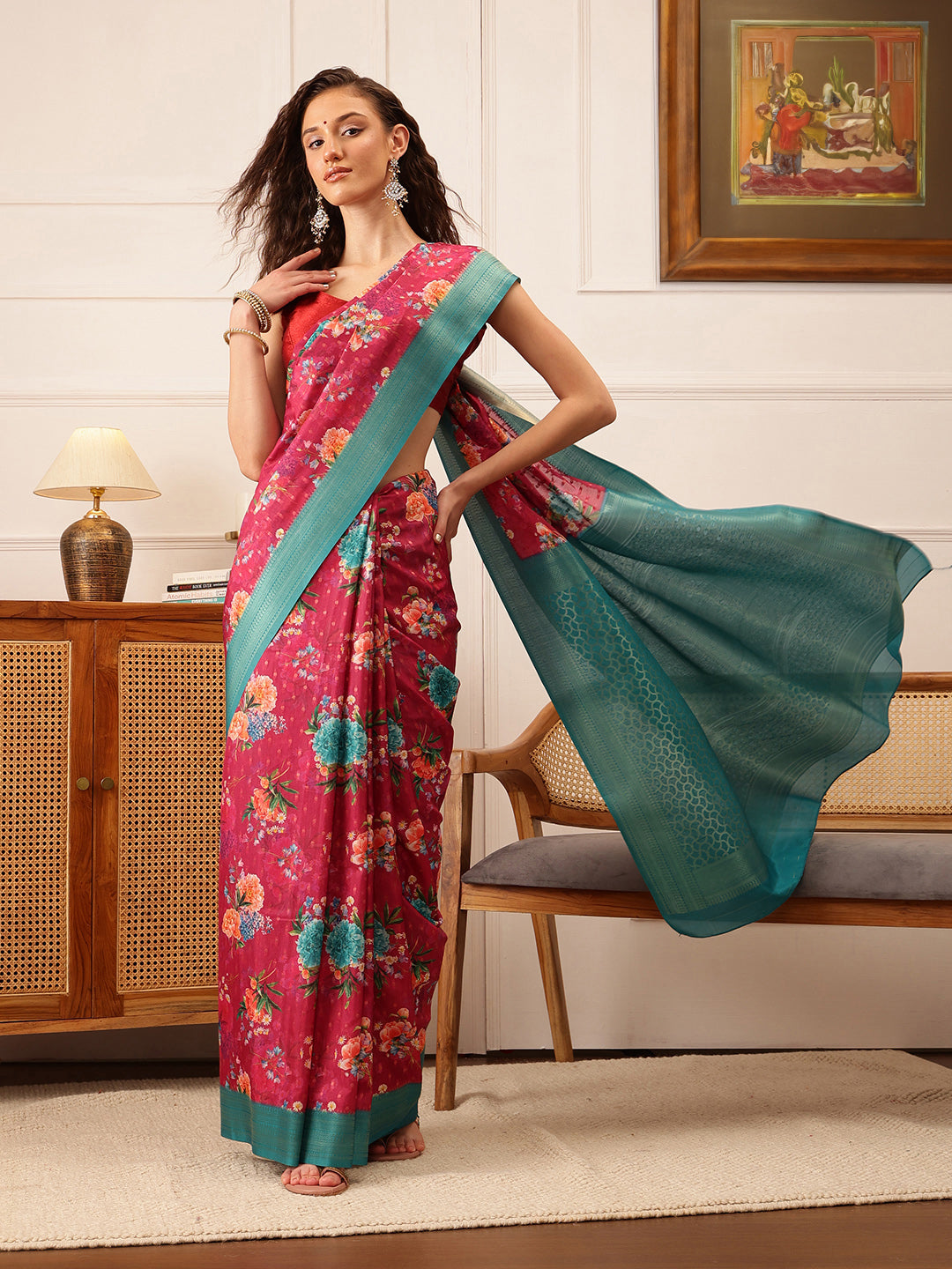 Floral Printed Crepe Saree