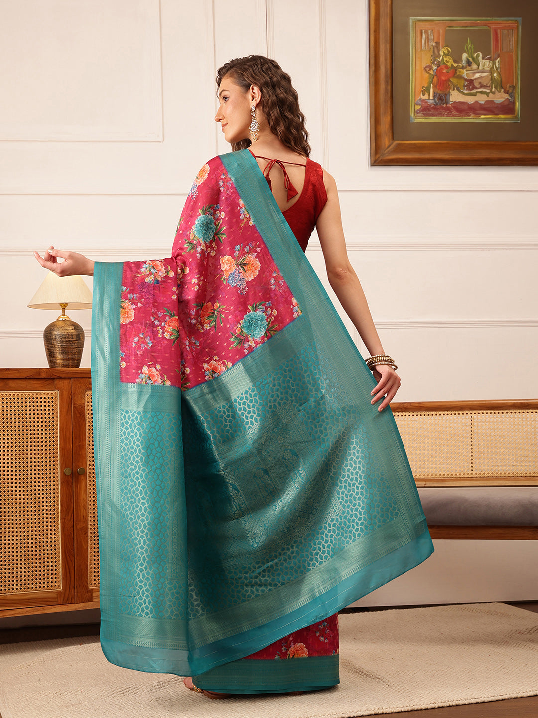 Floral Printed Crepe Saree