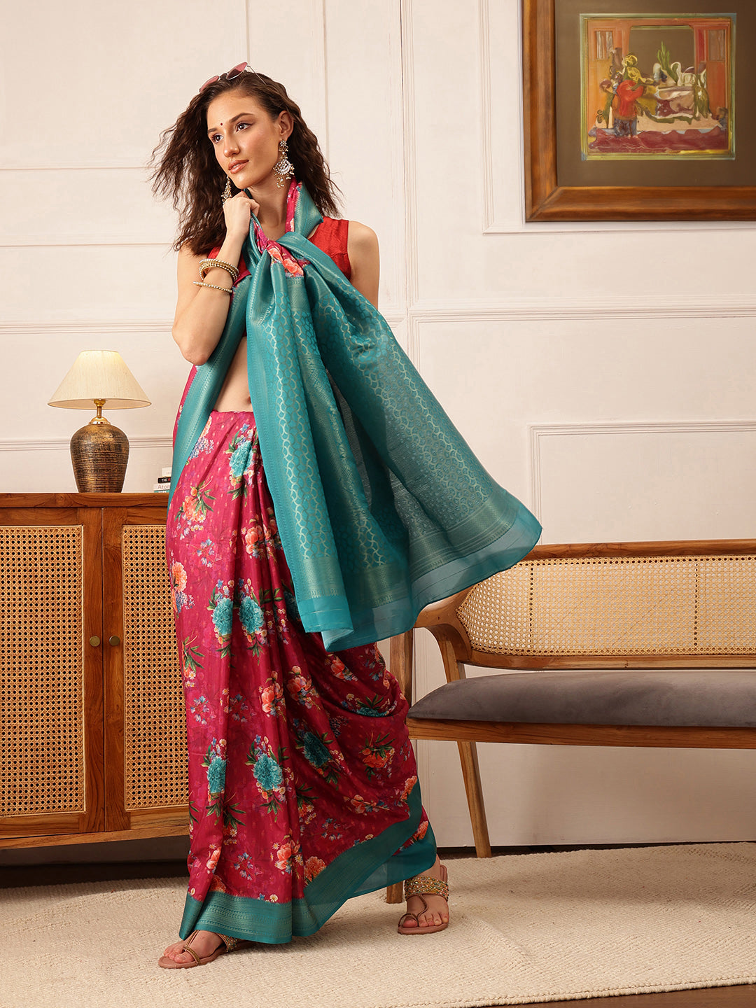 Floral Printed Crepe Saree