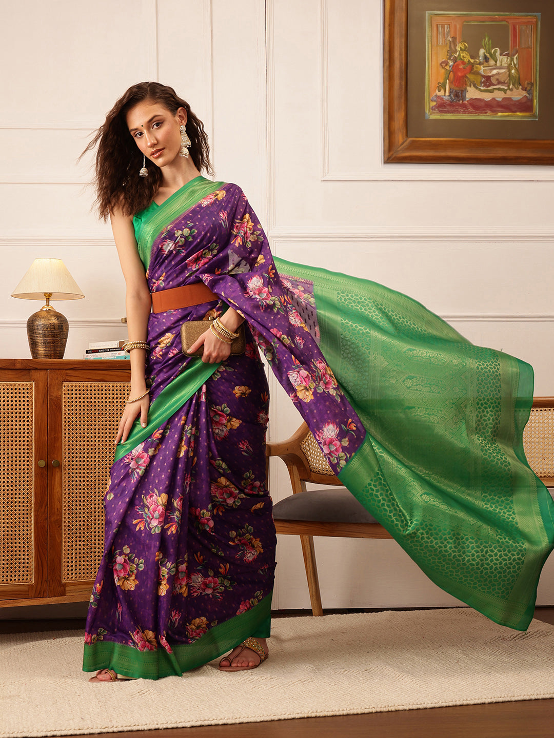 Floral Printed Crepe Saree