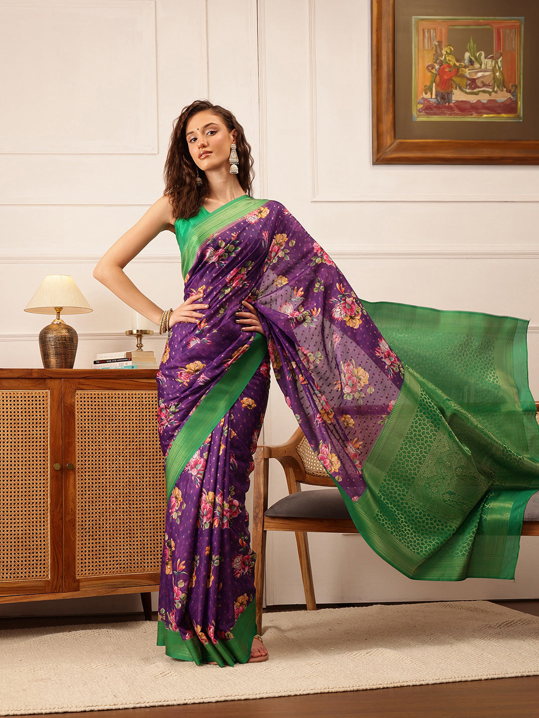 Floral Printed Crepe Saree
