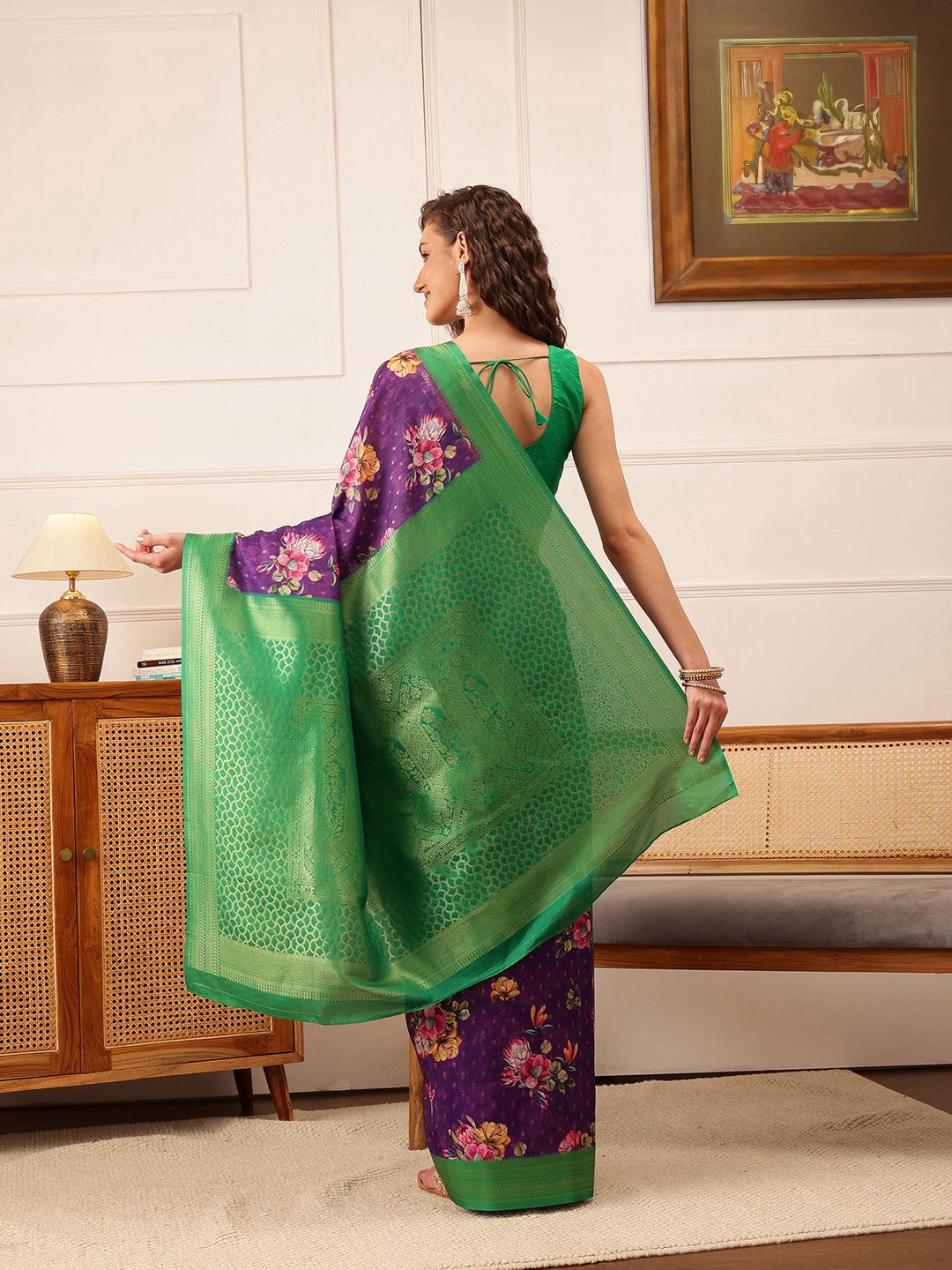 Floral Printed Crepe Saree