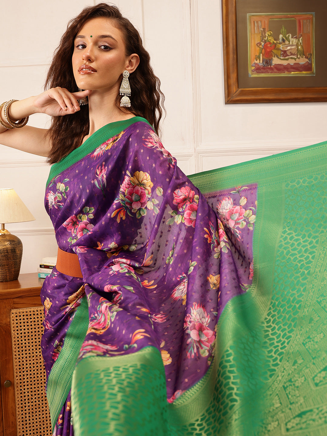 Floral Printed Crepe Saree