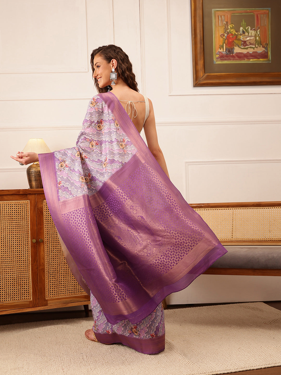 Striped Printed Crepe Saree