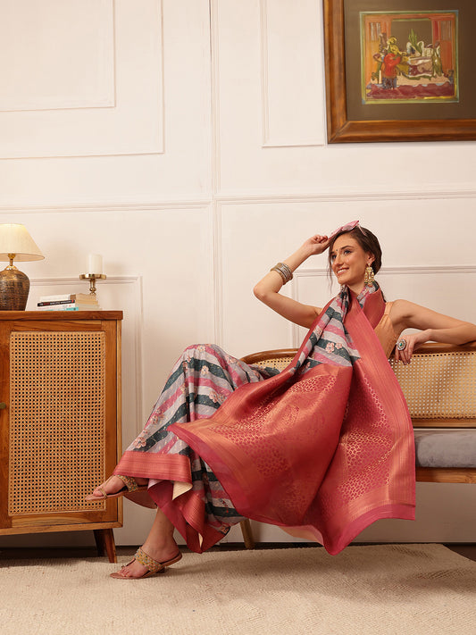 Striped Printed Crepe Saree