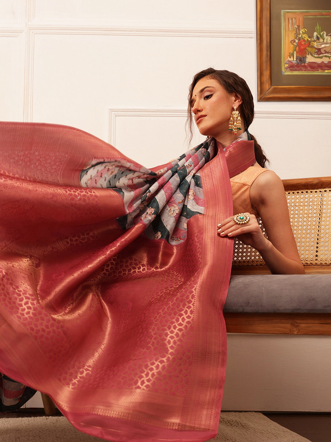 Striped Printed Crepe Saree