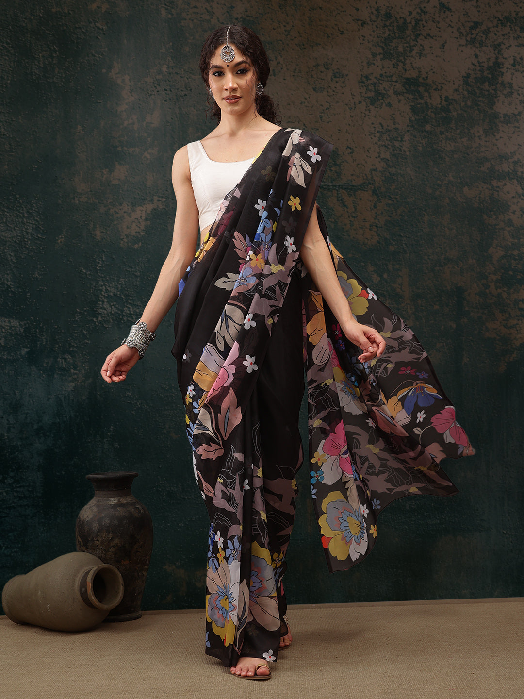 Floral Chanderi Polyester Silk Saree