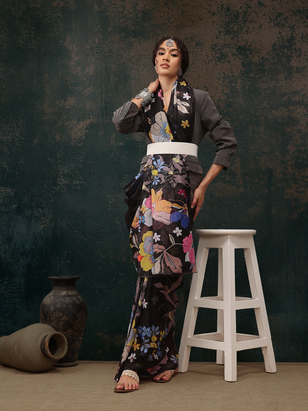 Floral Chanderi Polyester Silk Saree