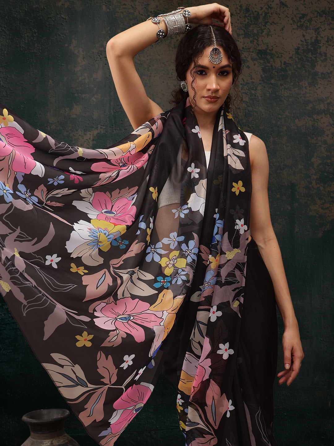 Floral Chanderi Polyester Silk Saree
