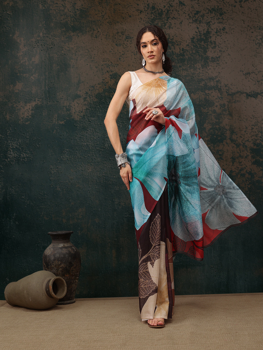 Floral Chanderi Polyester Silk Saree