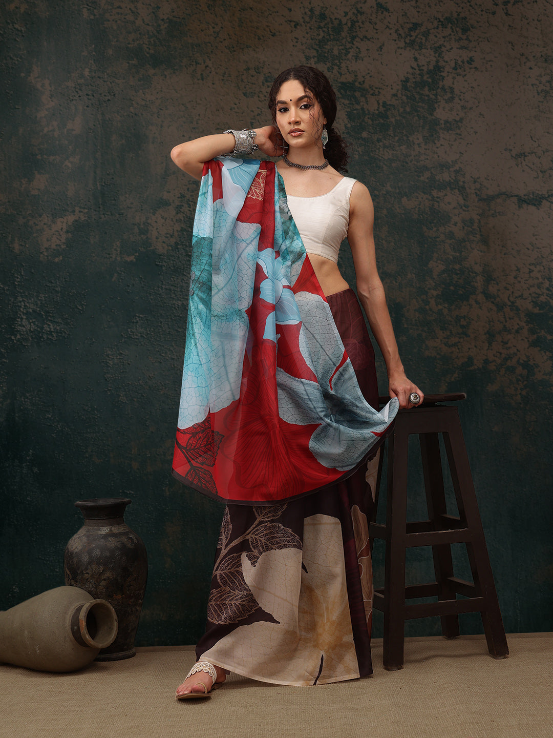 Floral Chanderi Polyester Silk Saree