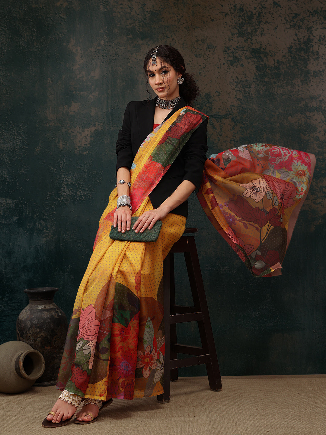 Floral Chanderi Polyester Silk Saree