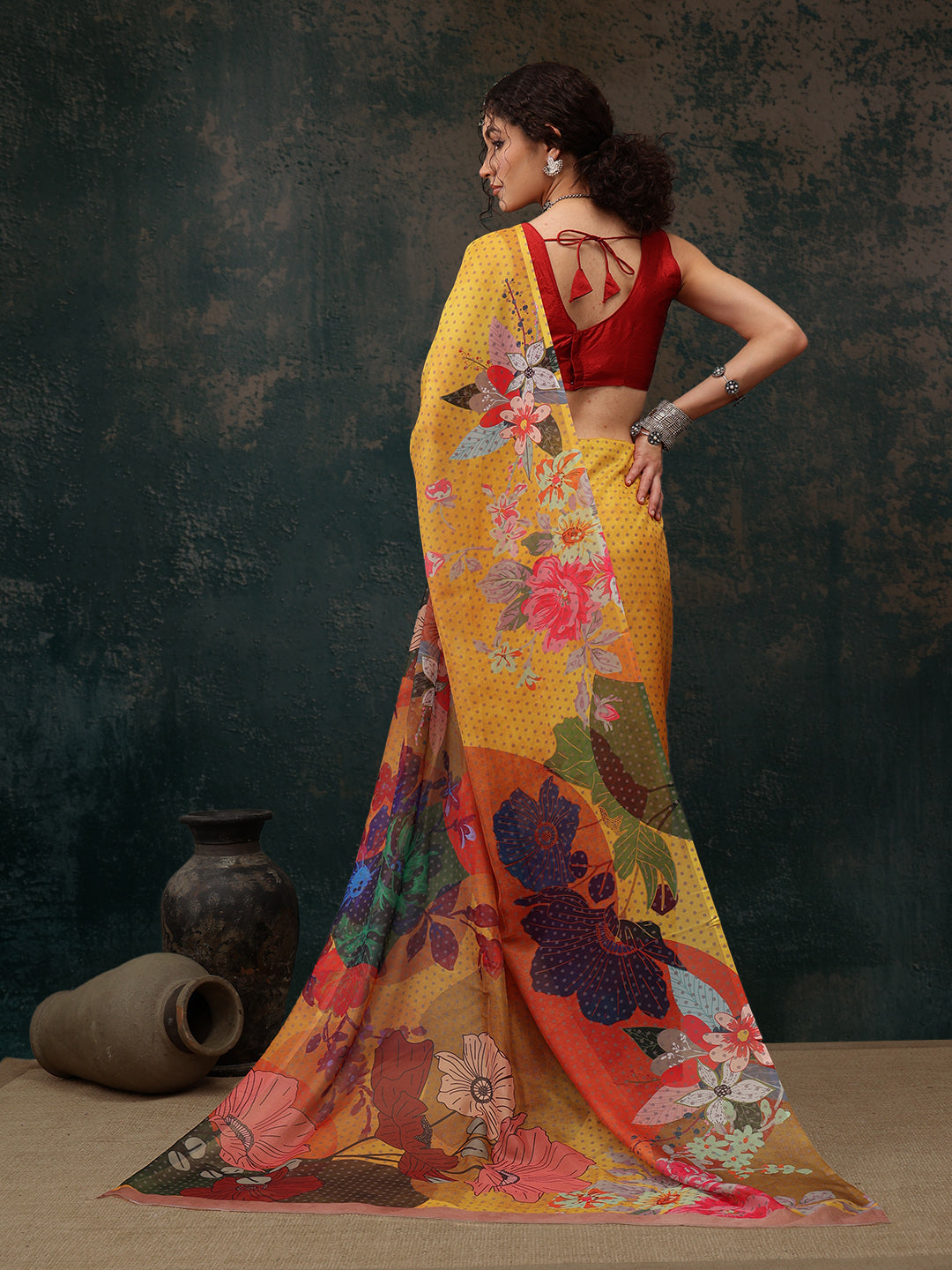 Floral Chanderi Polyester Silk Saree