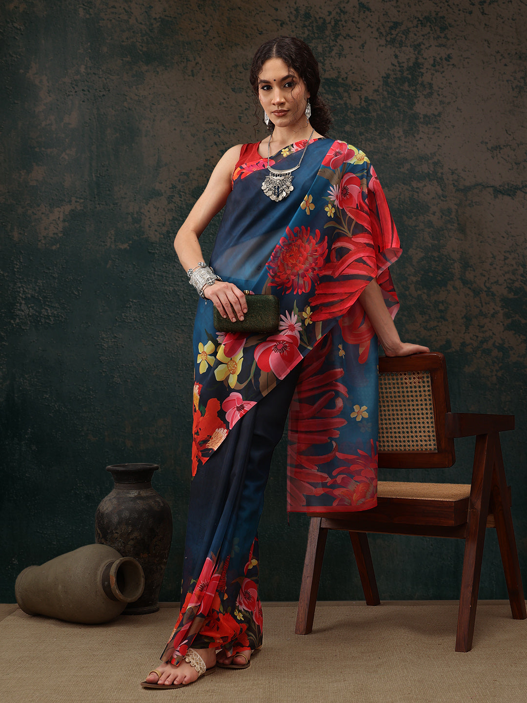 Floral Chanderi Polyester Silk Saree