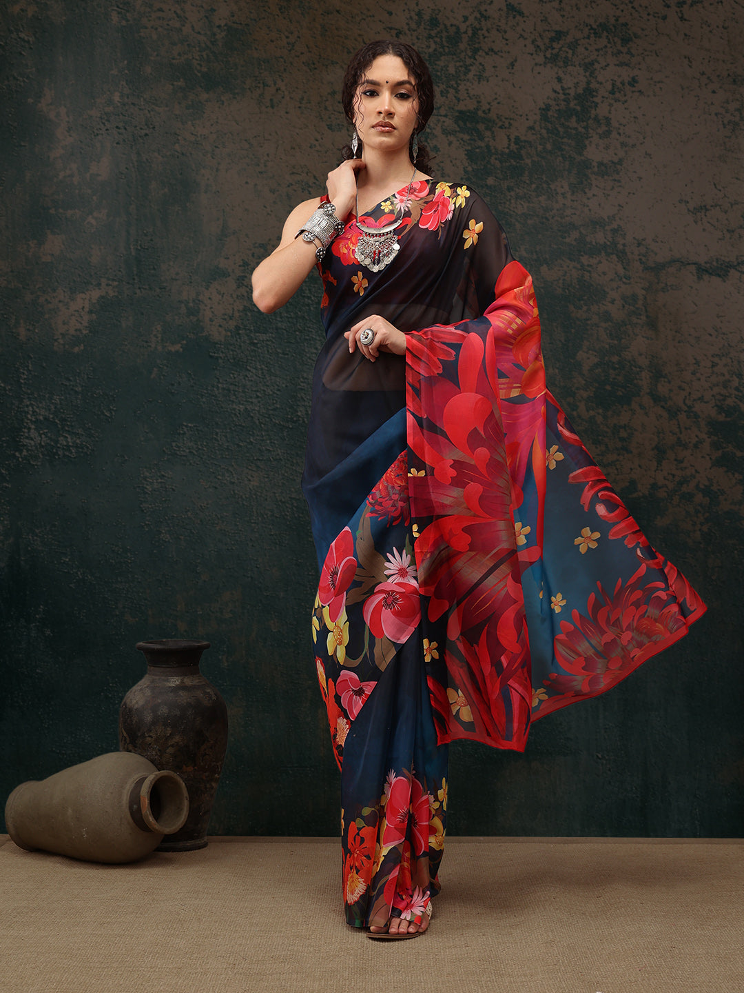 Floral Chanderi Polyester Silk Saree