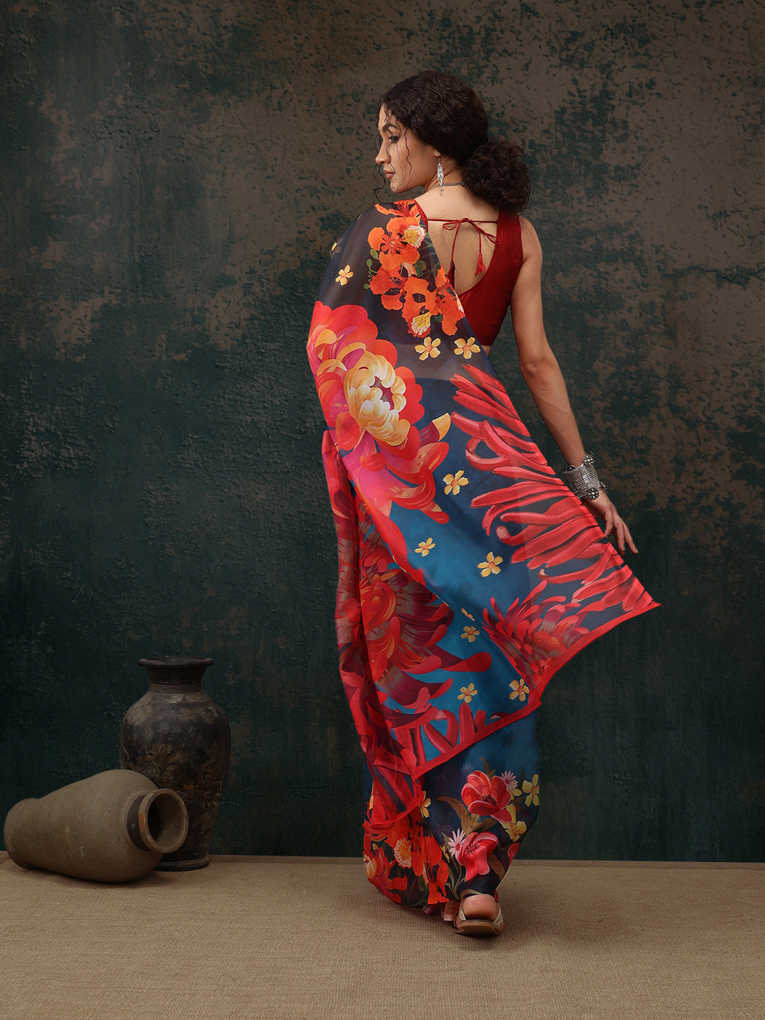 Floral Chanderi Polyester Silk Saree