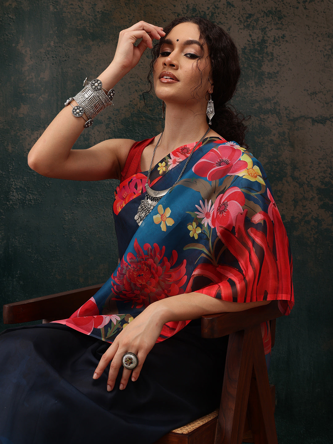 Floral Chanderi Polyester Silk Saree