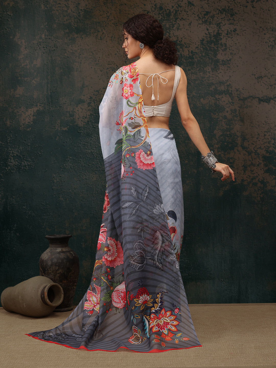 Floral Chanderi Polyester Silk Saree