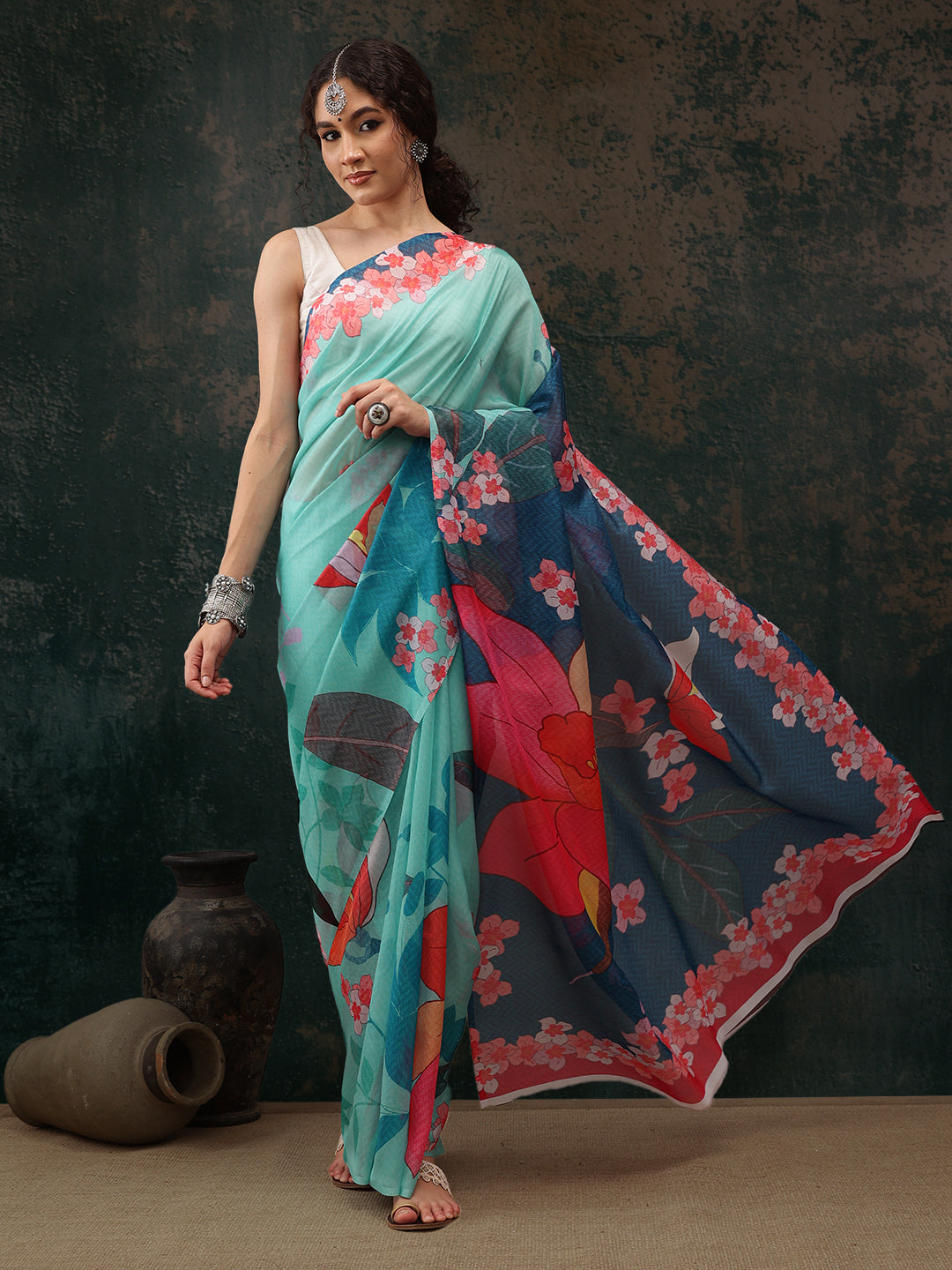 Floral Chanderi Polyester Silk Saree