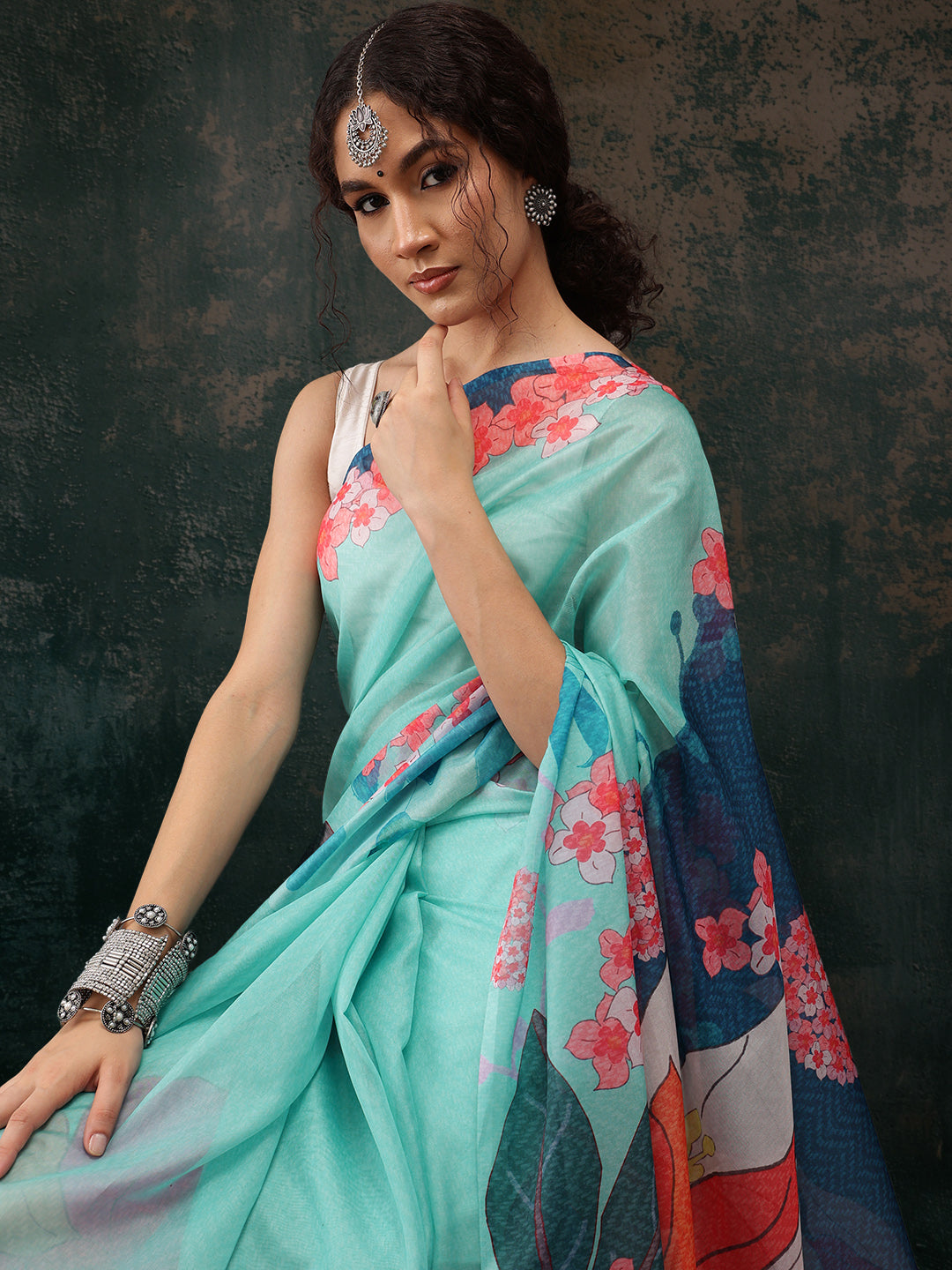Floral Chanderi Polyester Silk Saree