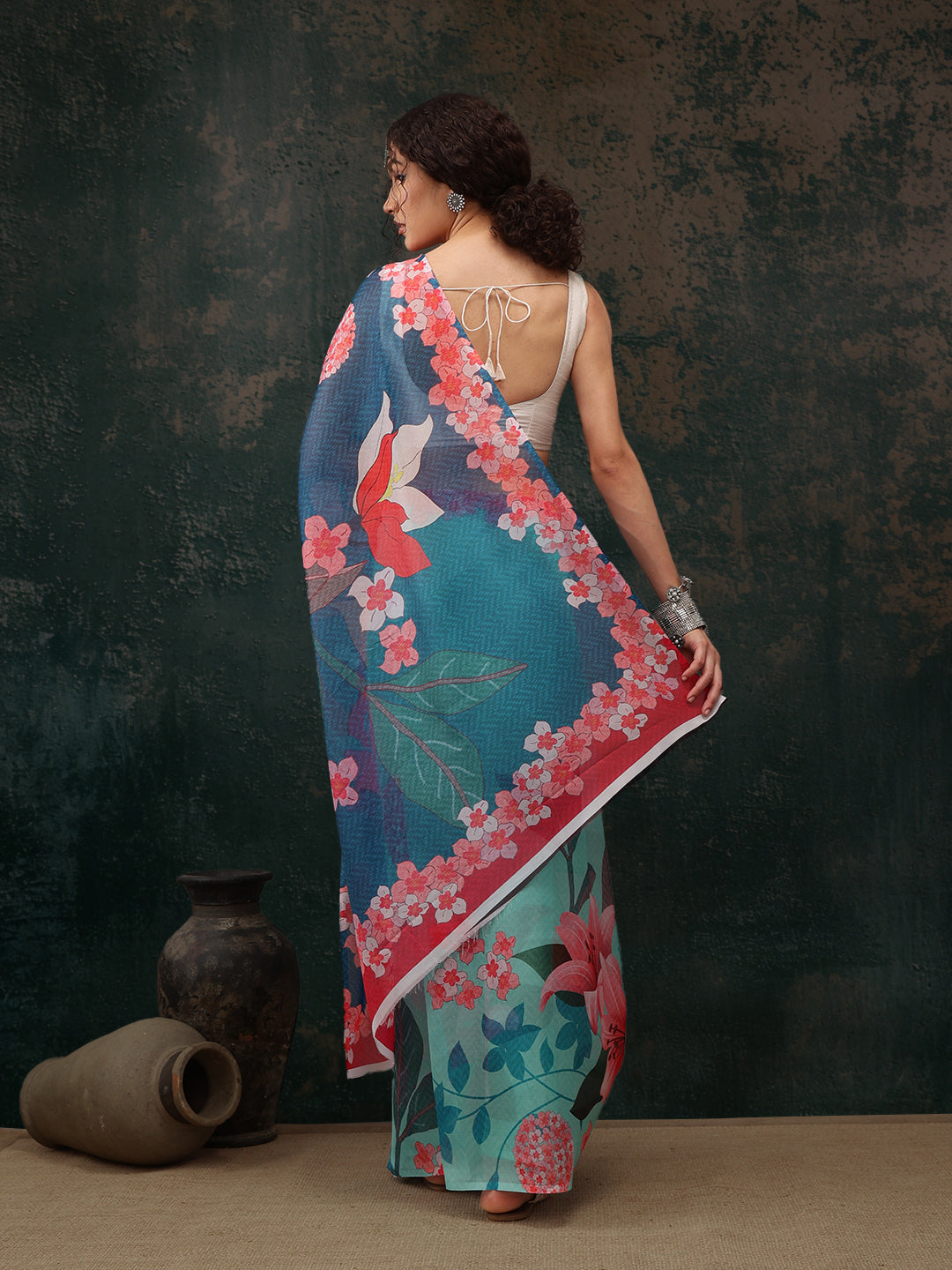 Floral Chanderi Polyester Silk Saree