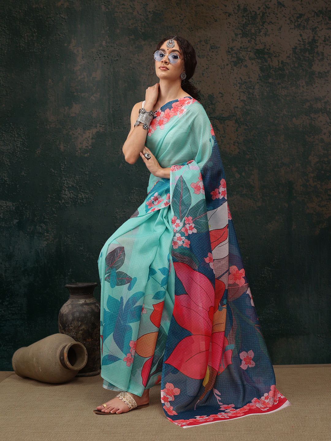 Floral Chanderi Polyester Silk Saree