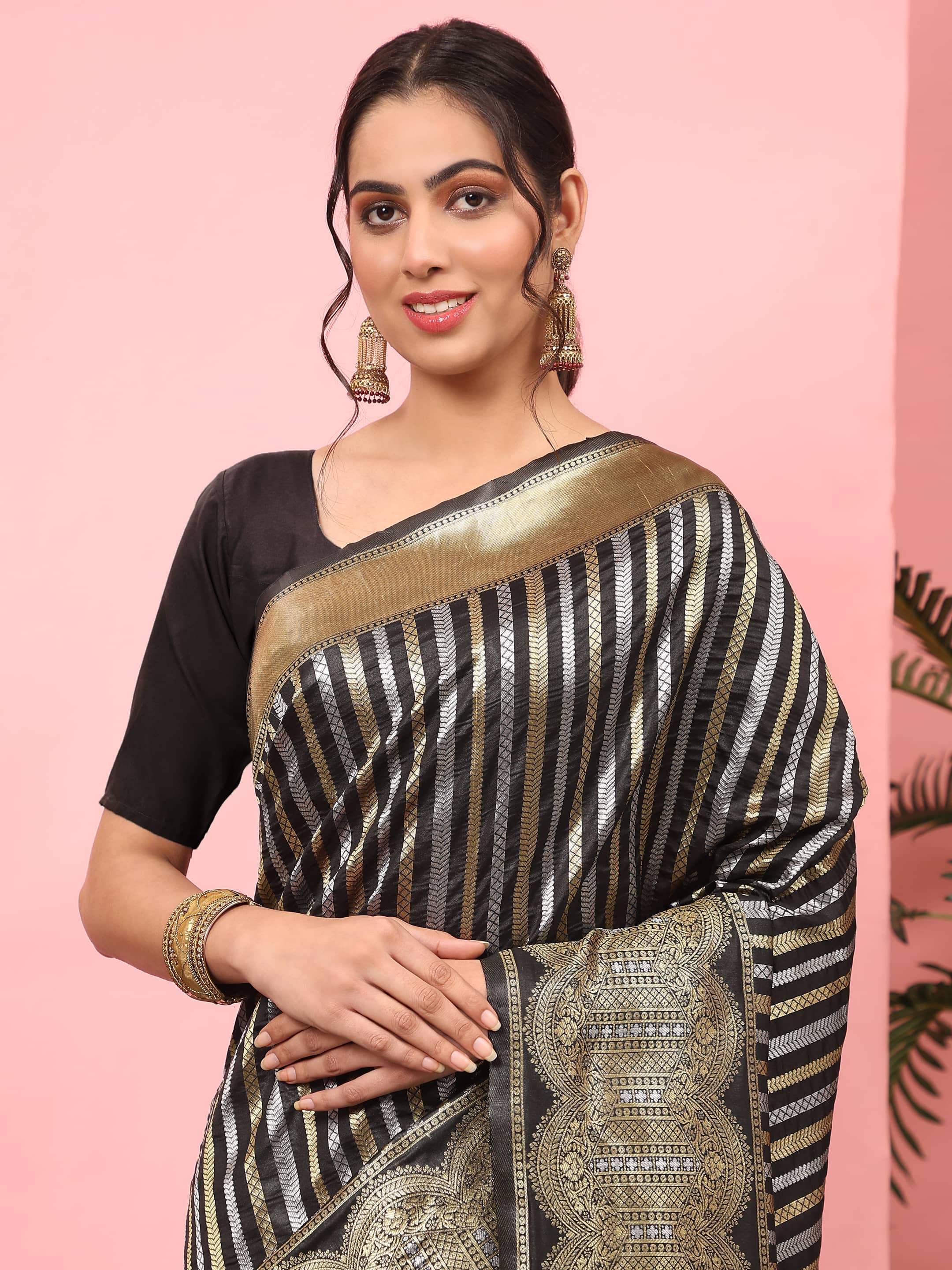 Kanchipuram Soft Silk Zari Woven Striped Saree