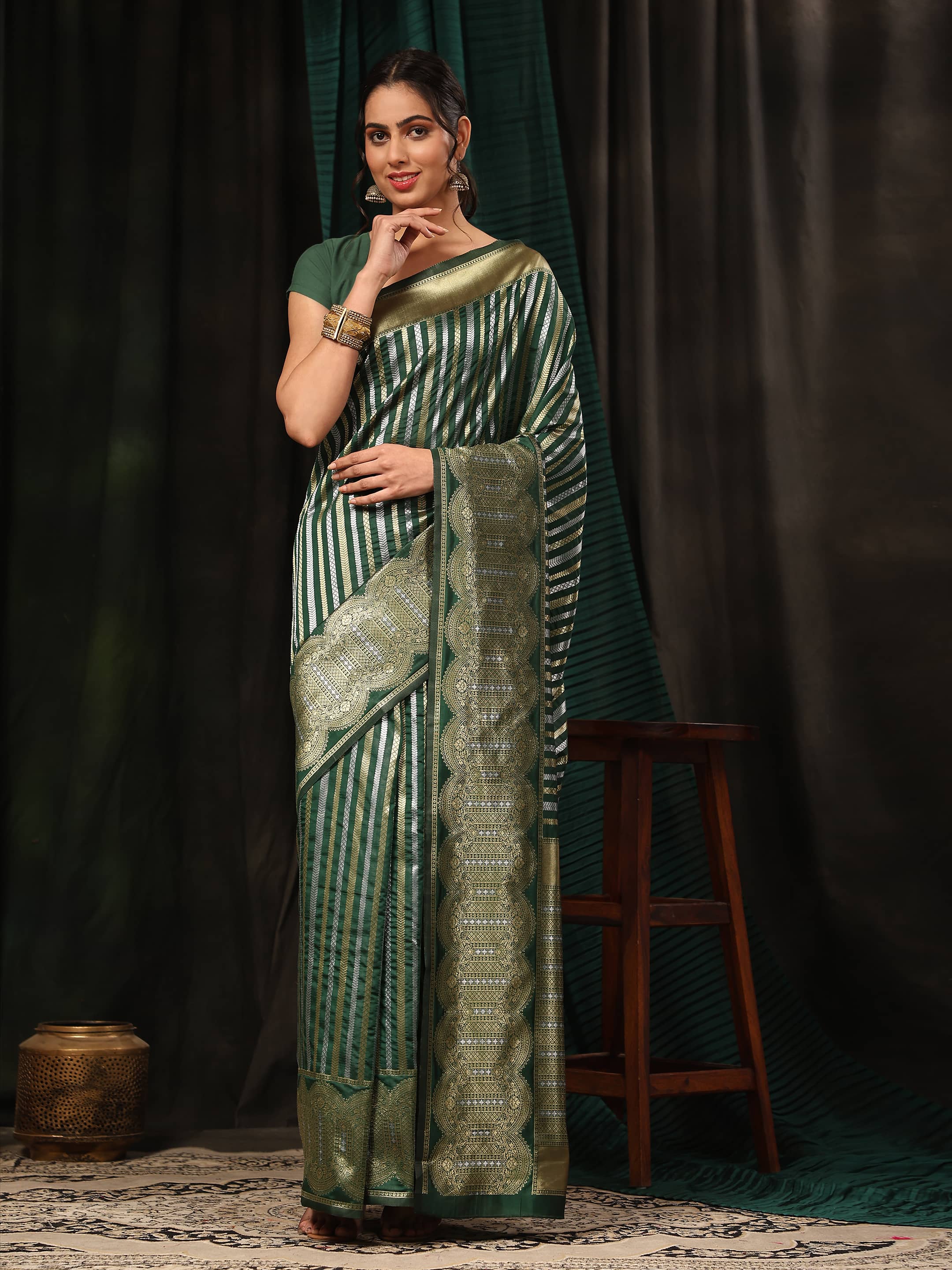 Kanchipuram Soft Silk Zari Woven Striped Saree