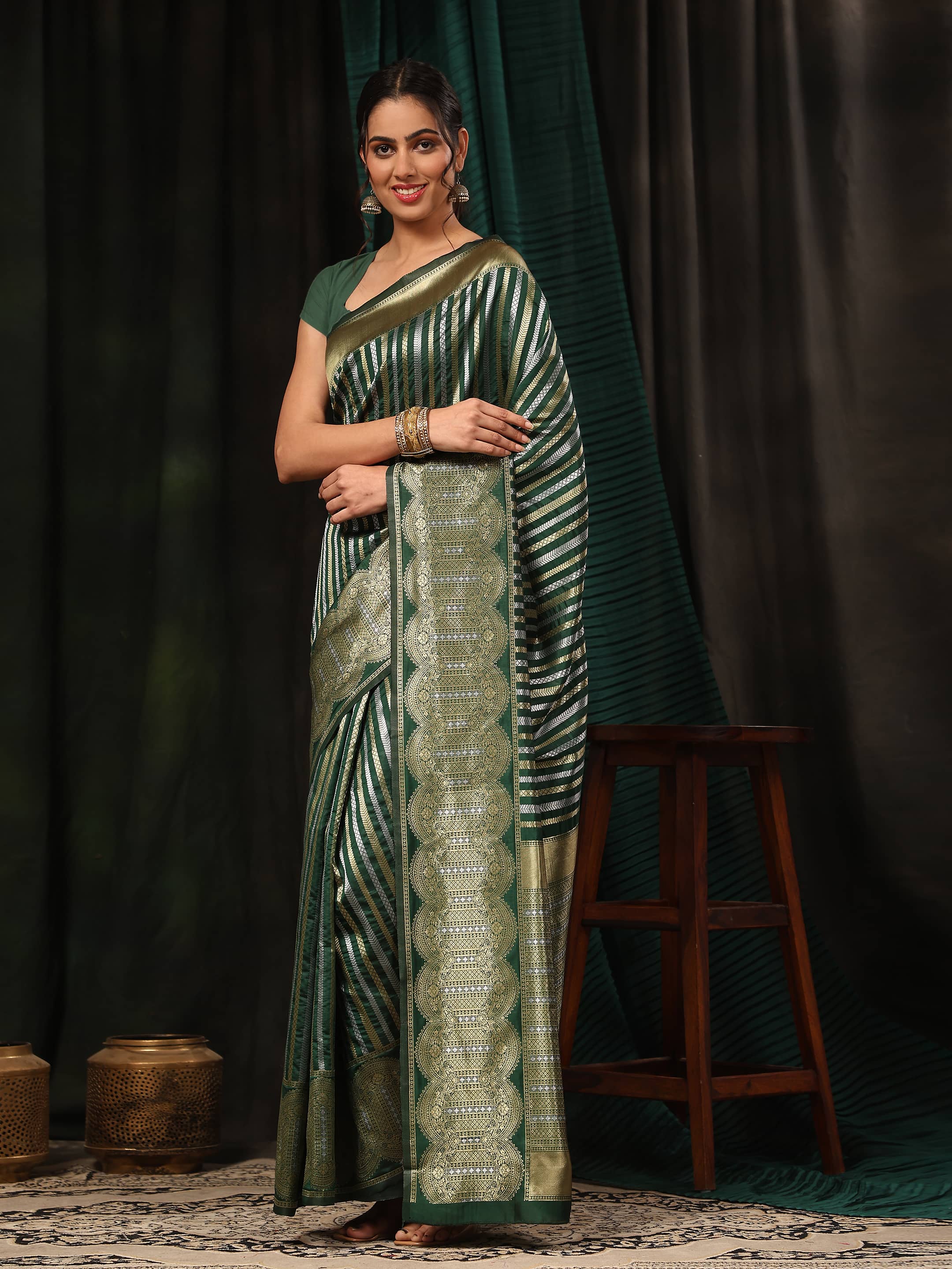 Kanchipuram Soft Silk Zari Woven Striped Saree