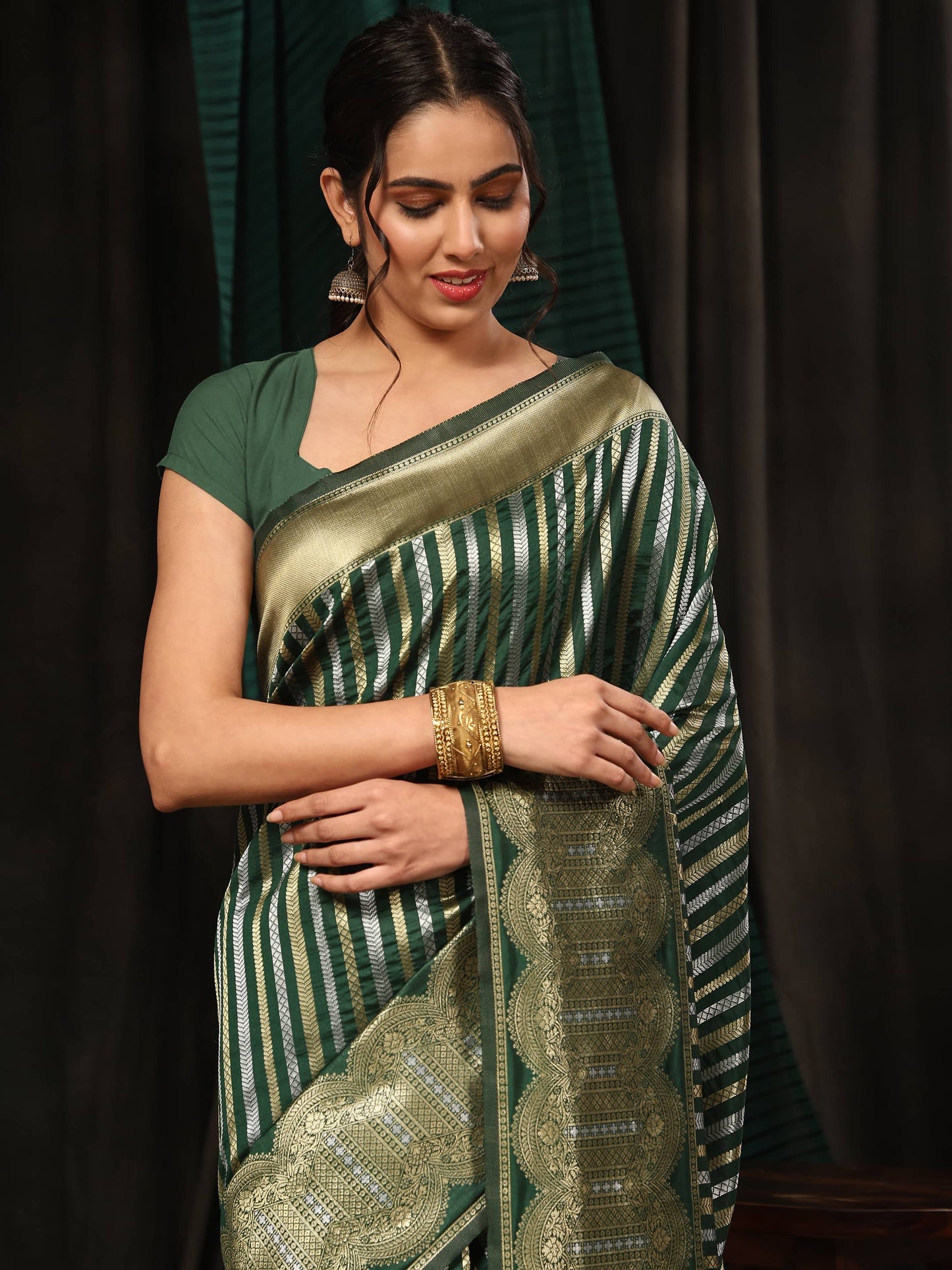 Kanchipuram Soft Silk Zari Woven Striped Saree