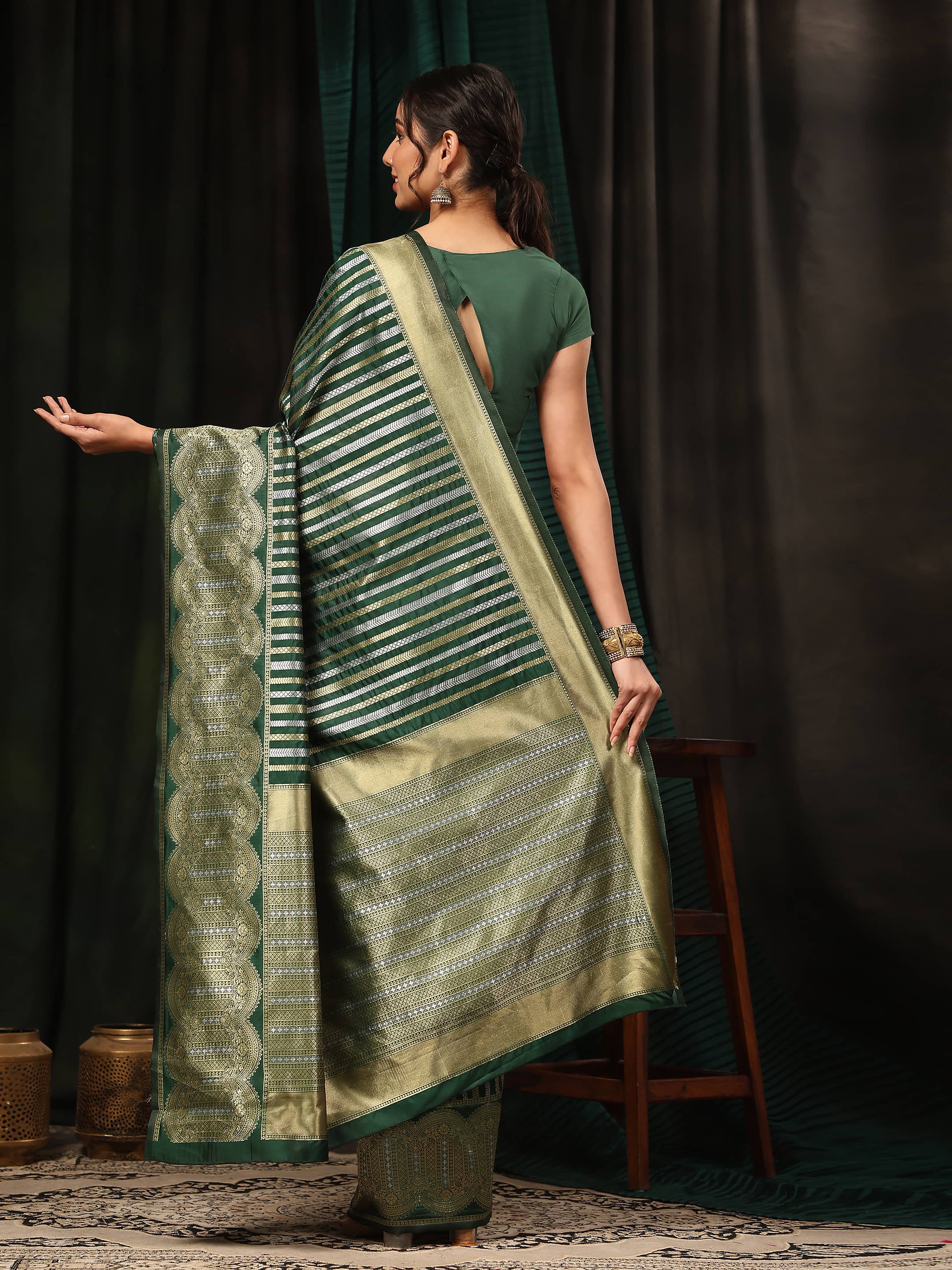Kanchipuram Soft Silk Zari Woven Striped Saree