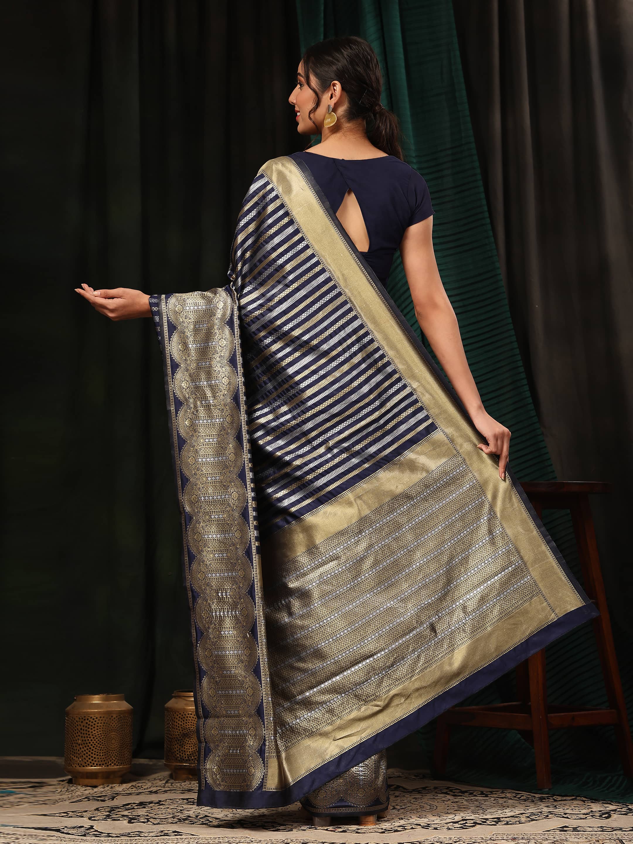 Kanchipuram Soft Silk Zari Woven Striped Saree